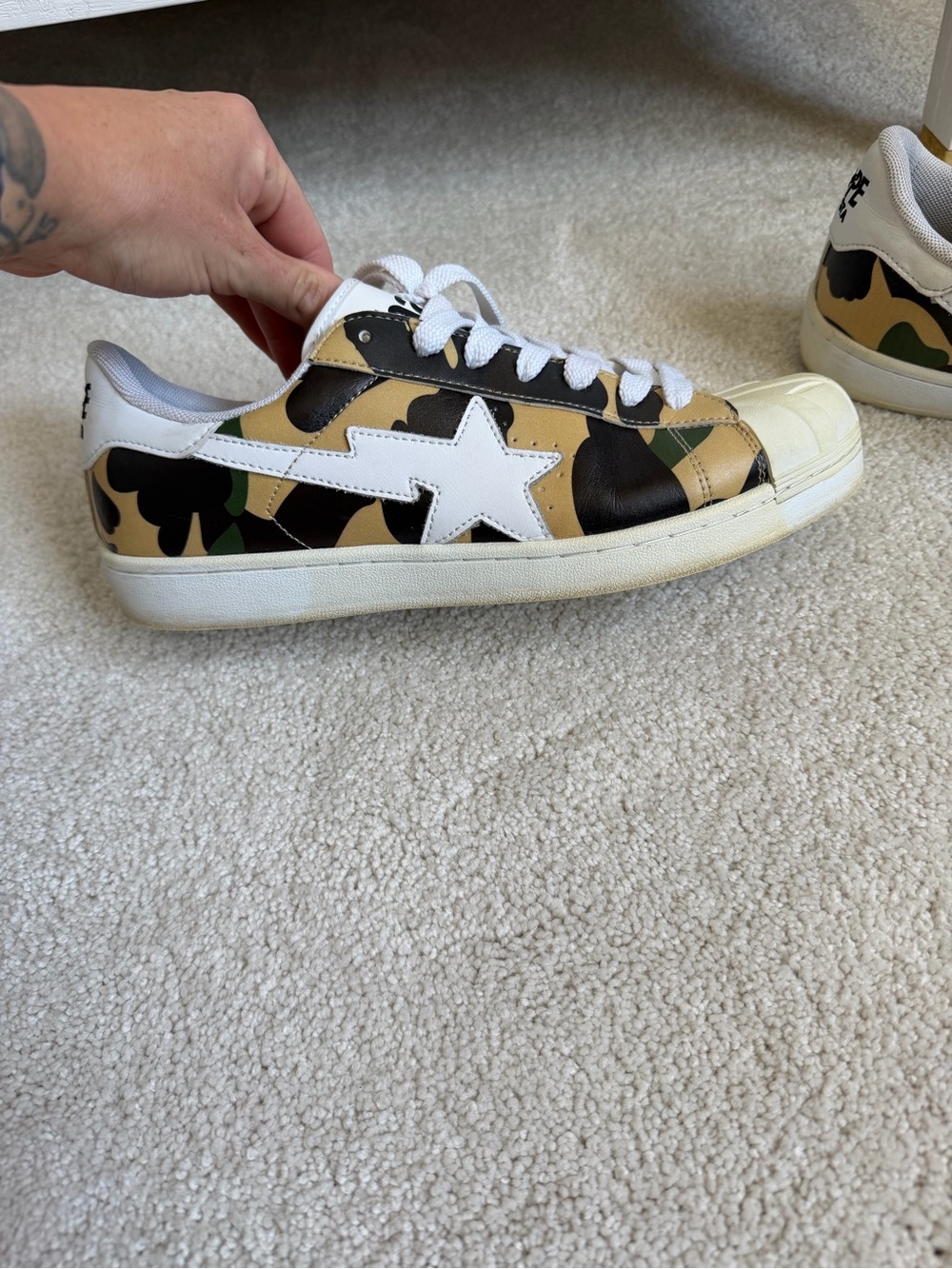 Bape Camo Star Low-Top Sneakers in Green/Tan/Black